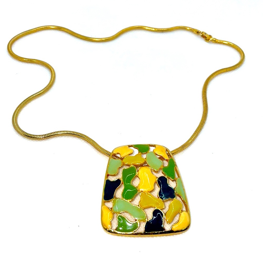 MC Abstract Necklace Enamel Gold Toned Metal Pendant With Necklace